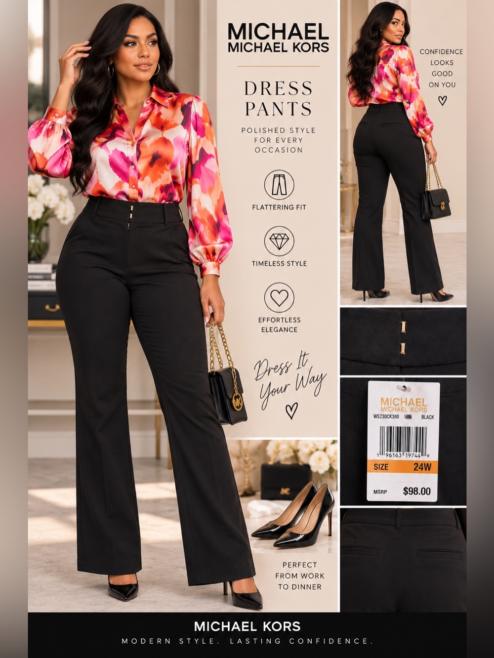 Michael Michael Kors Black Dress Trousers with Gold Accent